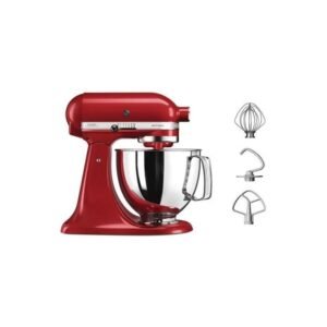 Batidora Clásica Roja, Tazón de acero inoxidable pulido con asa 4.3 L